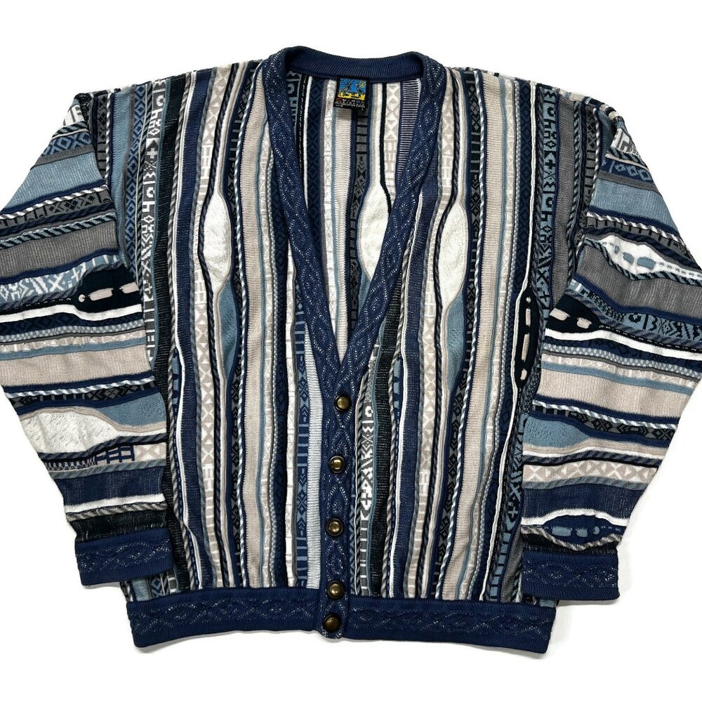 Vintage Emaroo Australia Cardigan Sweater Cotton 3d Knit‎ 18 Large Cosby Button